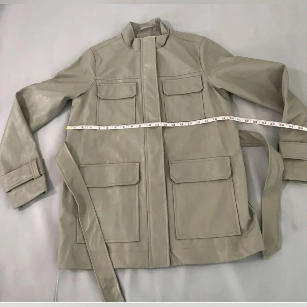A New Day Anorak Faux Leather Frontier Brown Jacket Coat Full Zip Tie Front NWOT